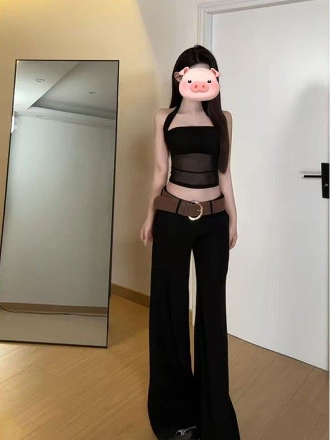 망사 사람들 면 아메리칸 검정색 섹시함 망사 핫픽스 행침 목 캐미솔 여름 태국 사람 스타일 핫걸 맨위 상세 이미지 3