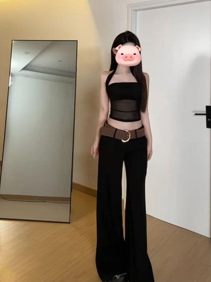 망사 사람들 면 아메리칸 검정색 섹시함 망사 핫픽스 행침 목 캐미솔 여름 태국 사람 스타일 핫걸 맨위 상세 이미지 5