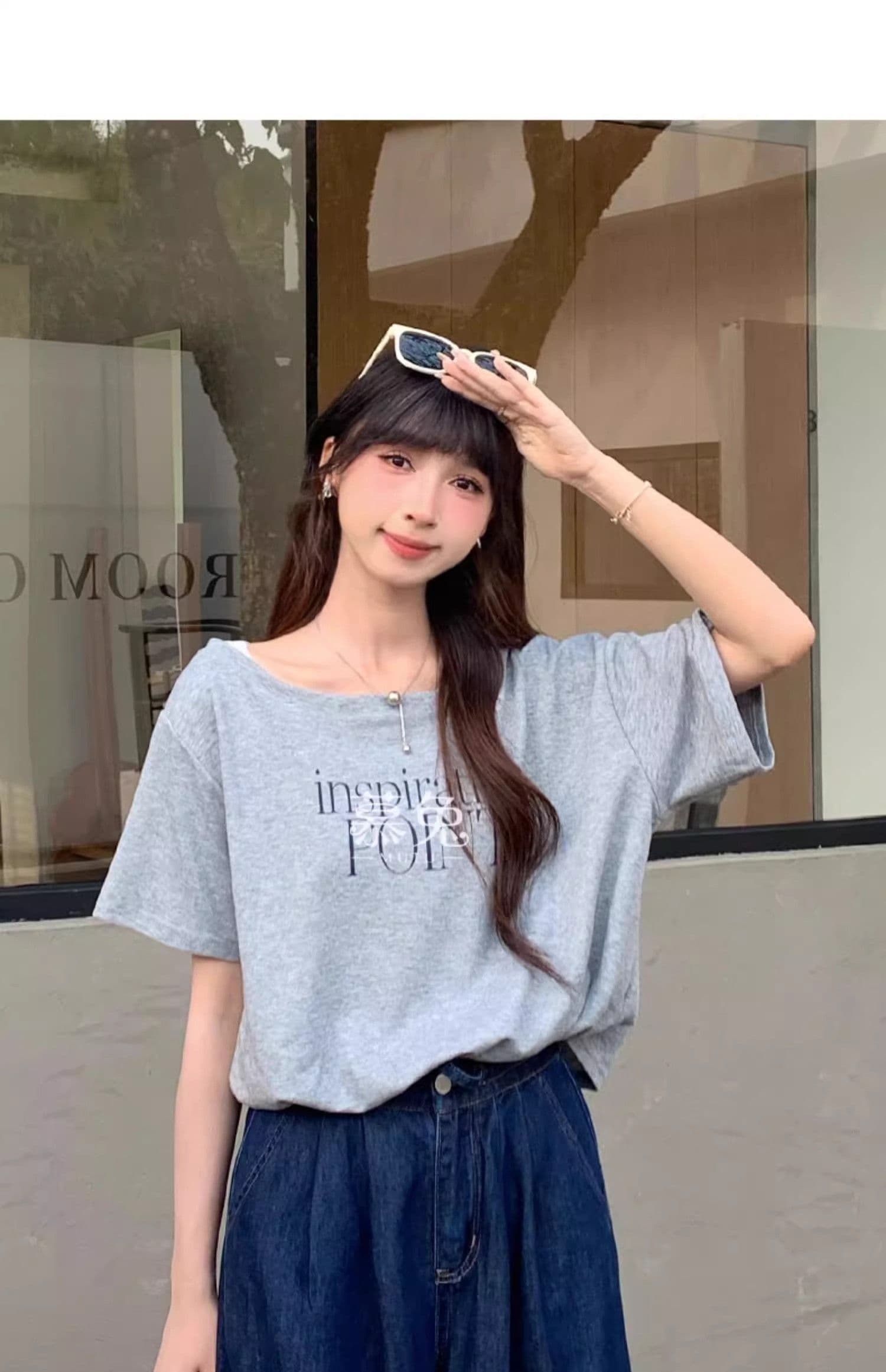 26 지점 순면 얼음 실크 리브 마이크로 지방 자매 페이크 레이어드 슬립 오프숄더 반팔 여름 티셔츠 여성 짧은 맨위 상세 이미지 3