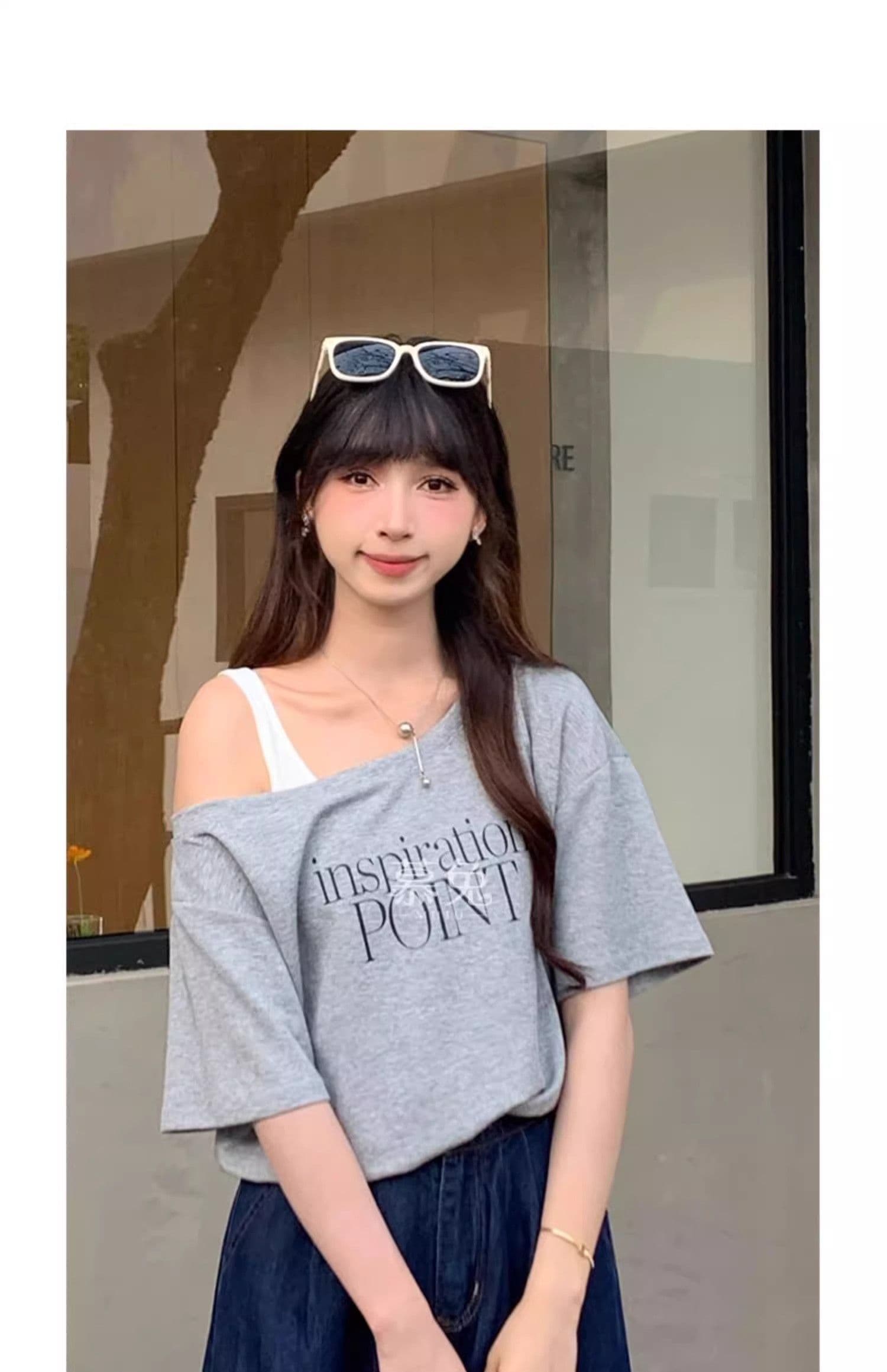 26 지점 순면 얼음 실크 리브 마이크로 지방 자매 페이크 레이어드 슬립 오프숄더 반팔 여름 티셔츠 여성 짧은 맨위 상세 이미지 8