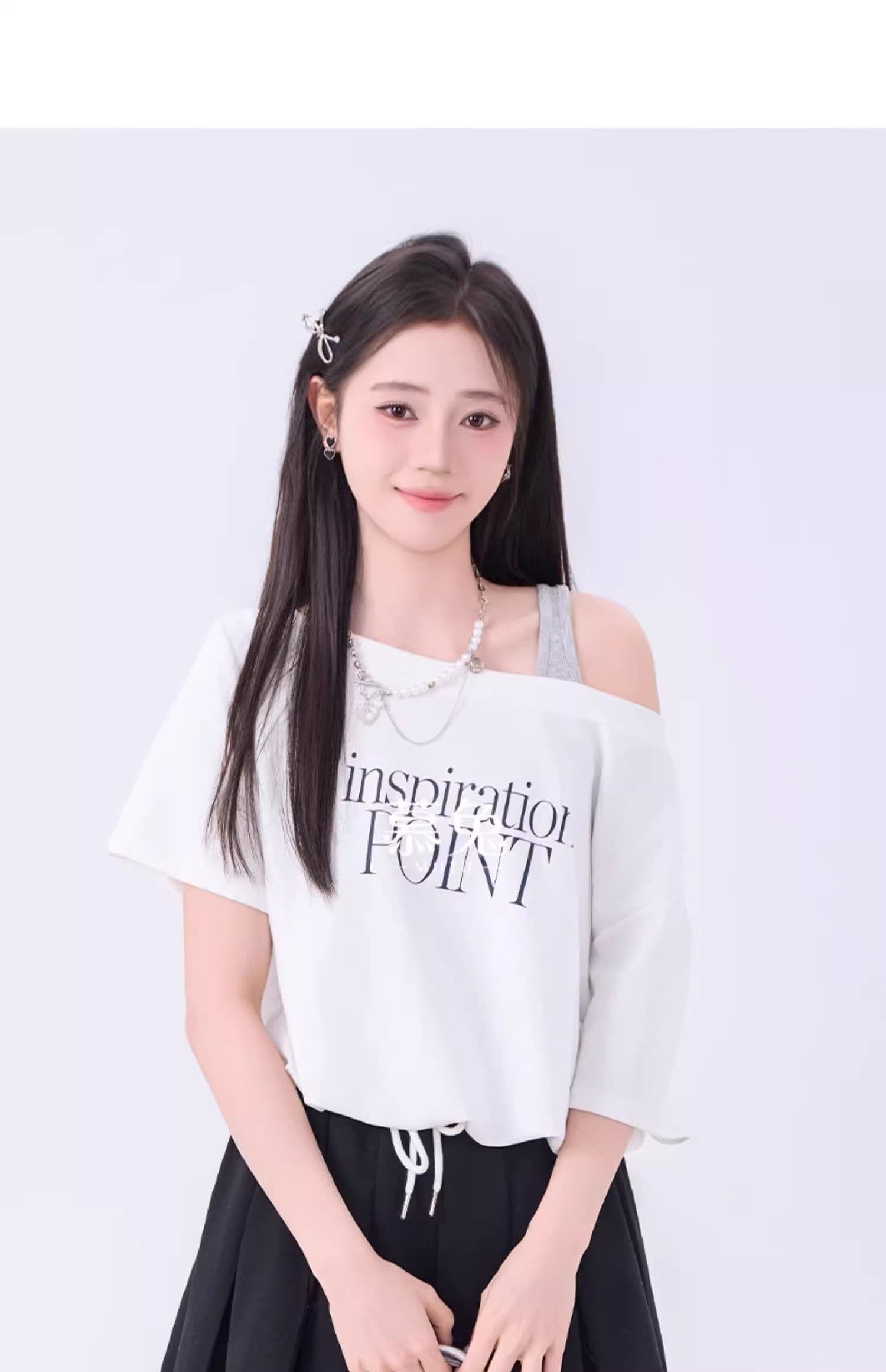 26 지점 순면 얼음 실크 리브 마이크로 지방 자매 페이크 레이어드 슬립 오프숄더 반팔 여름 티셔츠 여성 짧은 맨위 상세 이미지 14