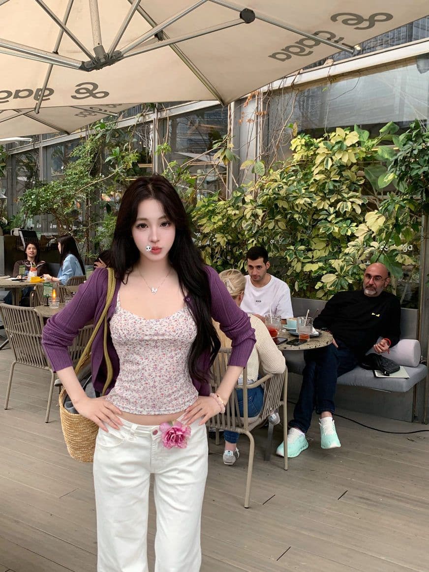 부드러운 달콤함 몸매 가꾸기 꽃무늬 캐미솔 봄 여름 다용도 캐주얼 긴팔 오픈 가디건 슬림해 보이는 패션 맨위 이미지 3
