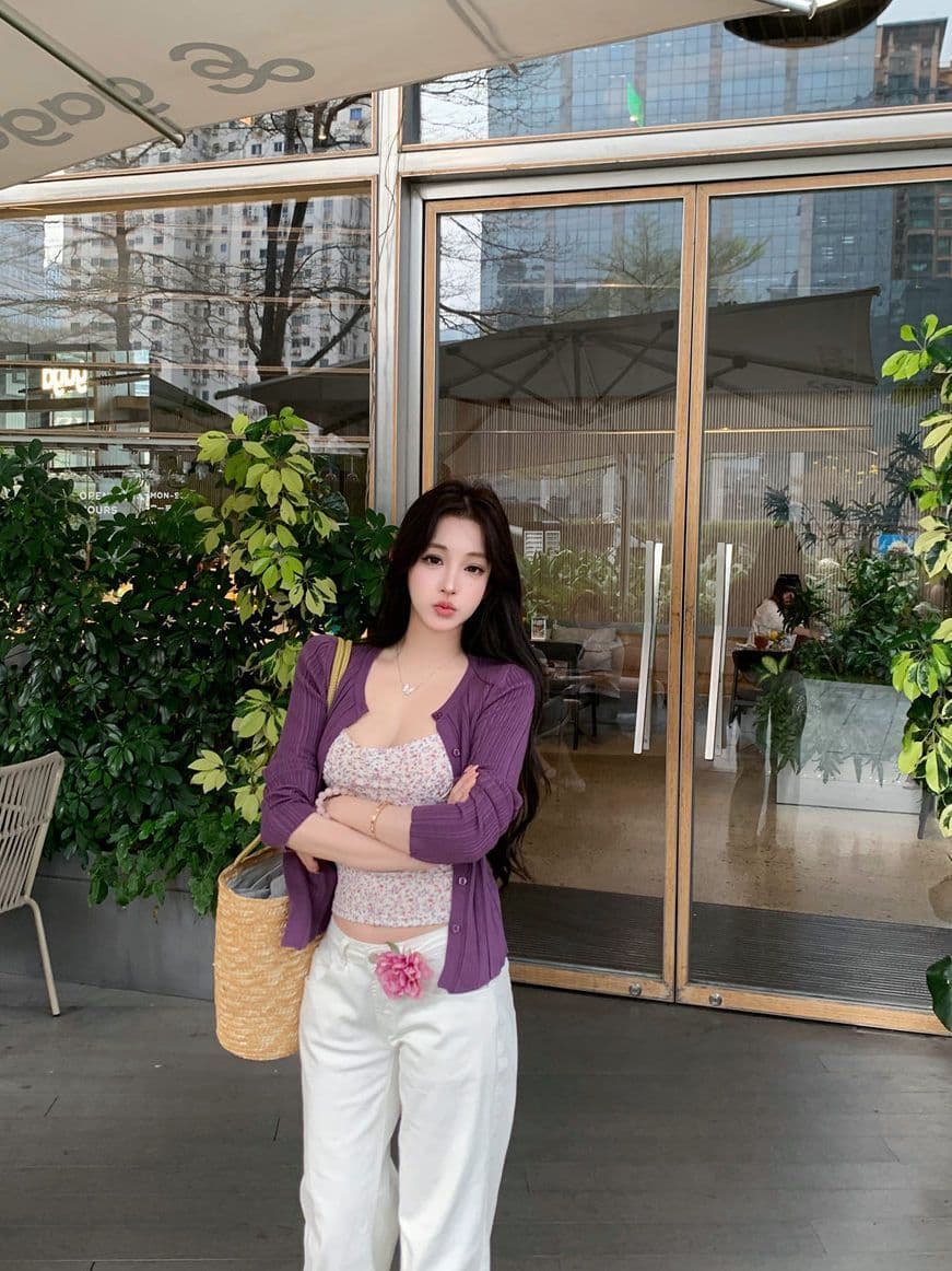 부드러운 달콤함 몸매 가꾸기 꽃무늬 캐미솔 봄 여름 다용도 캐주얼 긴팔 오픈 가디건 슬림해 보이는 패션 맨위 이미지 4