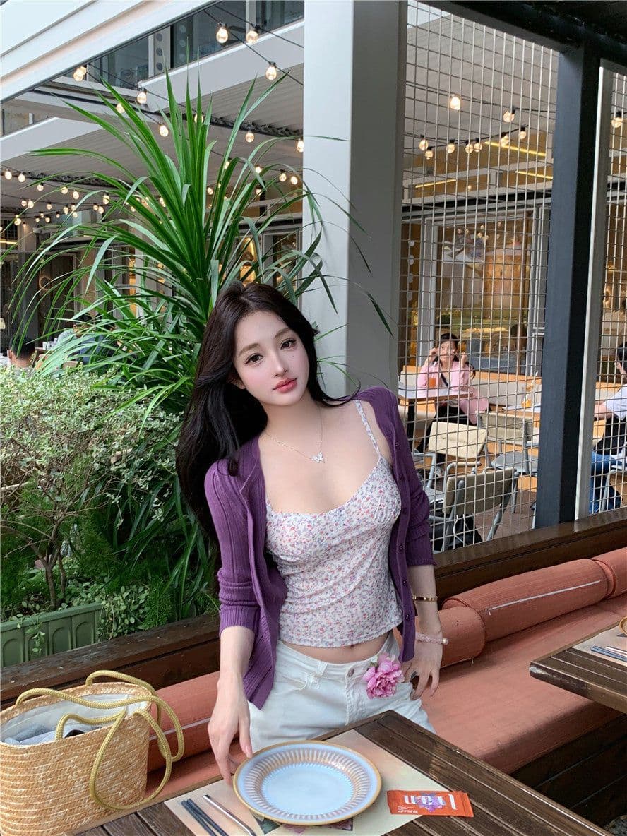 부드러운 달콤함 몸매 가꾸기 꽃무늬 캐미솔 봄 여름 다용도 캐주얼 긴팔 오픈 가디건 슬림해 보이는 패션 맨위 상세 이미지 2