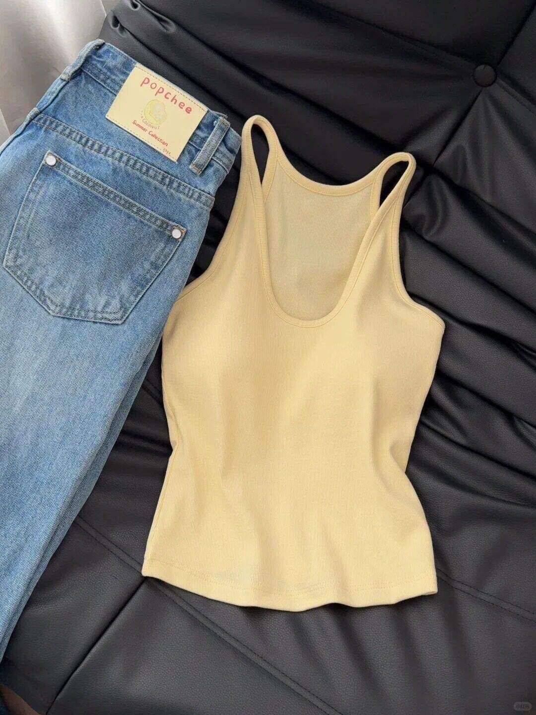 1 1 와 사고 방식 260 그램 프랑스식 미니멀리즘 몸매 가꾸기 쇼트 스타일 조끼 여성 여름 벨트 가슴 패드 이미지 2