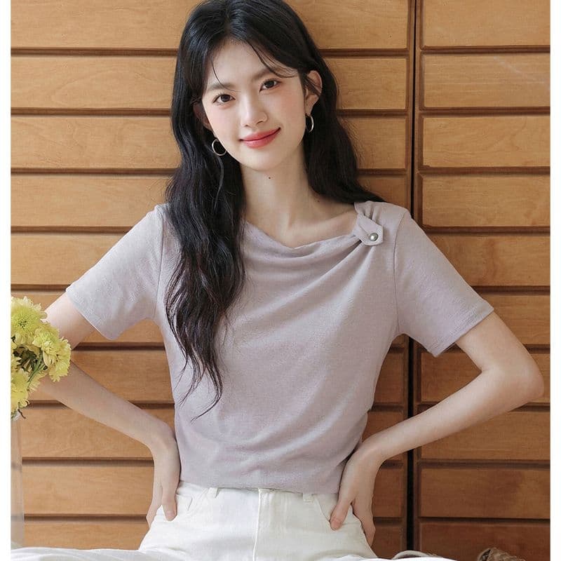 빅 사이즈 품격 보라색 반팔 티셔츠 여성 2026 여름 새로운 고유 한 맨위