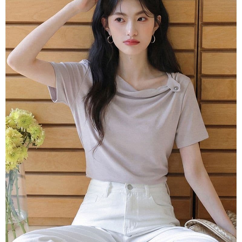 빅 사이즈 품격 보라색 반팔 티셔츠 여성 2026 여름 새로운 고유 한 맨위 이미지 3