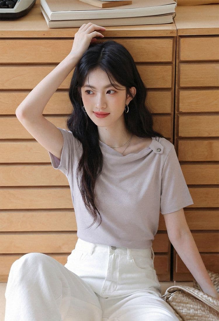 빅 사이즈 품격 보라색 반팔 티셔츠 여성 2026 여름 새로운 고유 한 맨위 상세 이미지 4