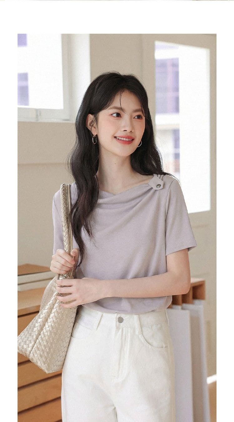 빅 사이즈 품격 보라색 반팔 티셔츠 여성 2026 여름 새로운 고유 한 맨위 상세 이미지 5