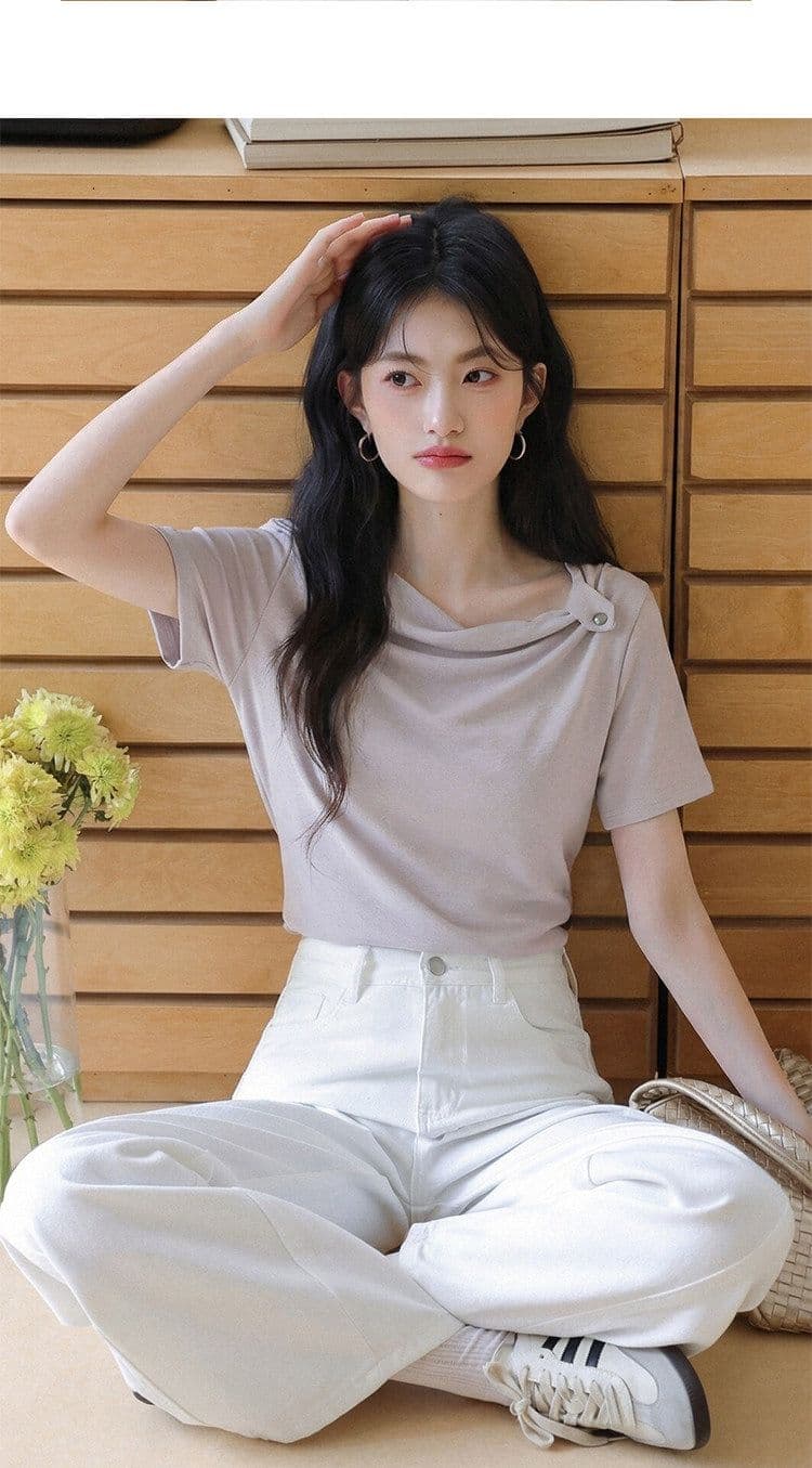 빅 사이즈 품격 보라색 반팔 티셔츠 여성 2026 여름 새로운 고유 한 맨위 상세 이미지 6
