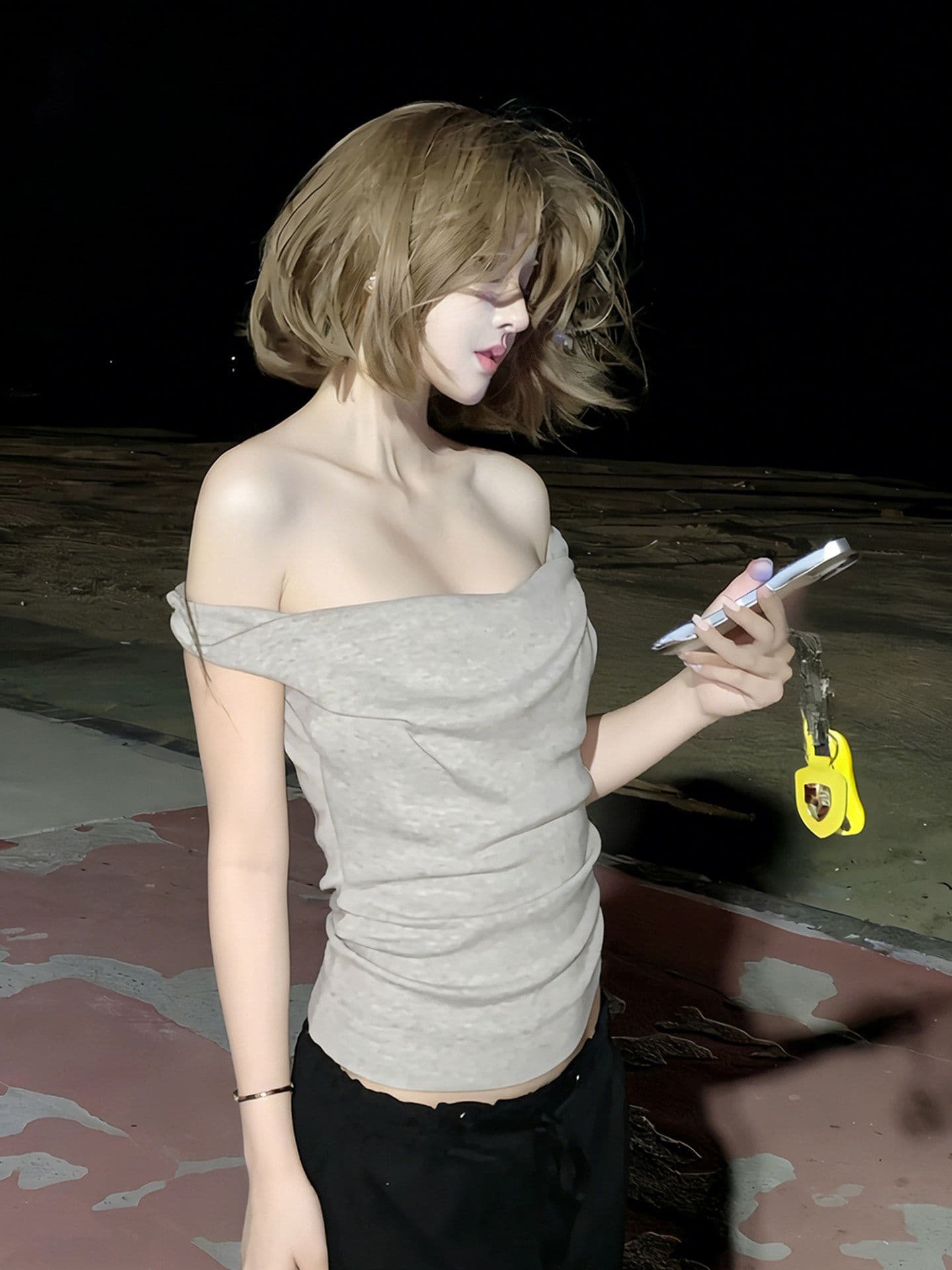 부드러운 바람 비틀림 오프숄더 반팔 맨위 여성 여름 새로운 품격 오프숄더 슬림해 보이는 맨위 상세 이미지 8