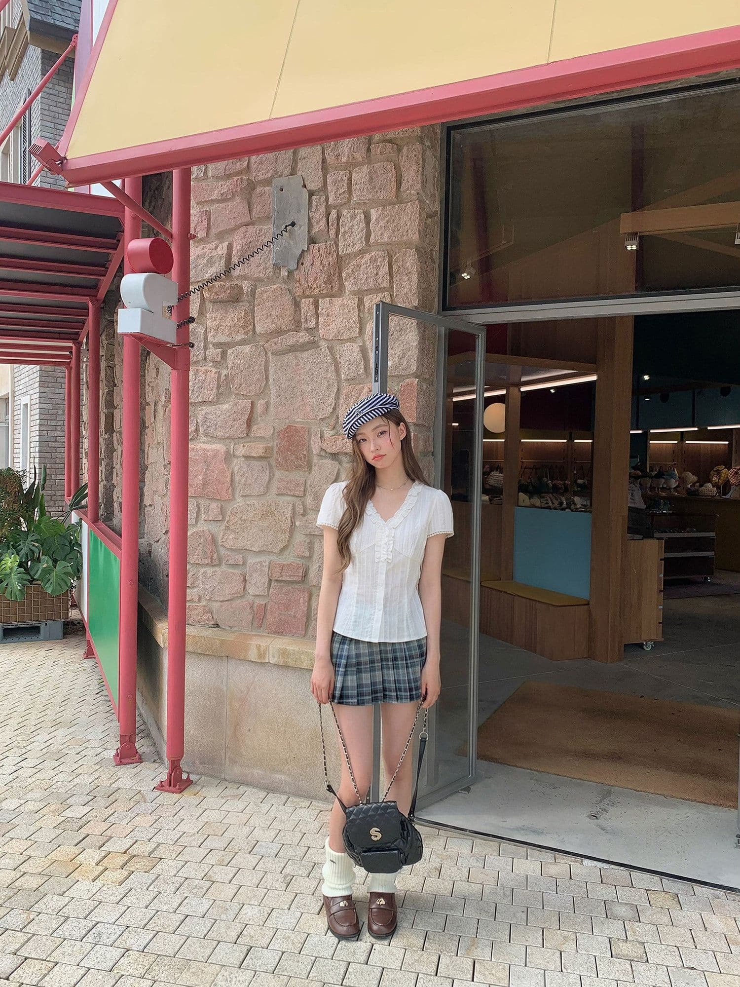 한 부서 자이언트 잘 생긴 프릴 화이트 V넥 반팔 여성 셔츠 여름 새로운 허리 수축 셔츠 맨위 이미지 3