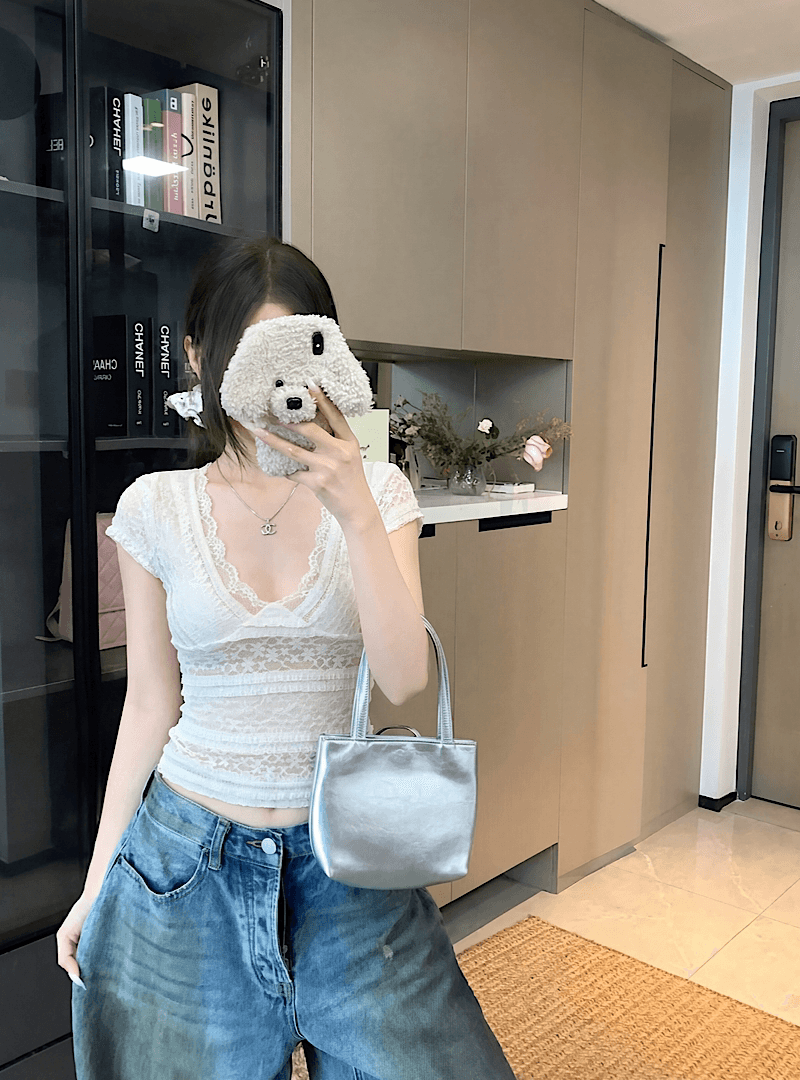 순수한 욕망 바람 화이트 레이스 레이스 티셔츠 여름 몸매 가꾸기 슬림해 보이는 핫걸 품격 인사이드 가져 가라. 쇼트 스타일 맨위 상세 이미지 1
