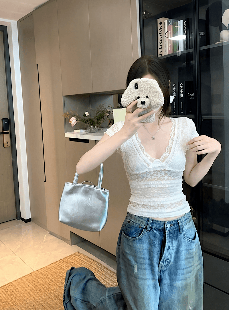 순수한 욕망 바람 화이트 레이스 레이스 티셔츠 여름 몸매 가꾸기 슬림해 보이는 핫걸 품격 인사이드 가져 가라. 쇼트 스타일 맨위 상세 이미지 4