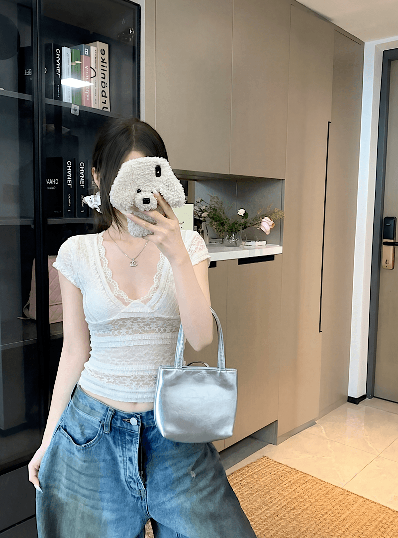 순수한 욕망 바람 화이트 레이스 레이스 티셔츠 여름 몸매 가꾸기 슬림해 보이는 핫걸 품격 인사이드 가져 가라. 쇼트 스타일 맨위 상세 이미지 5