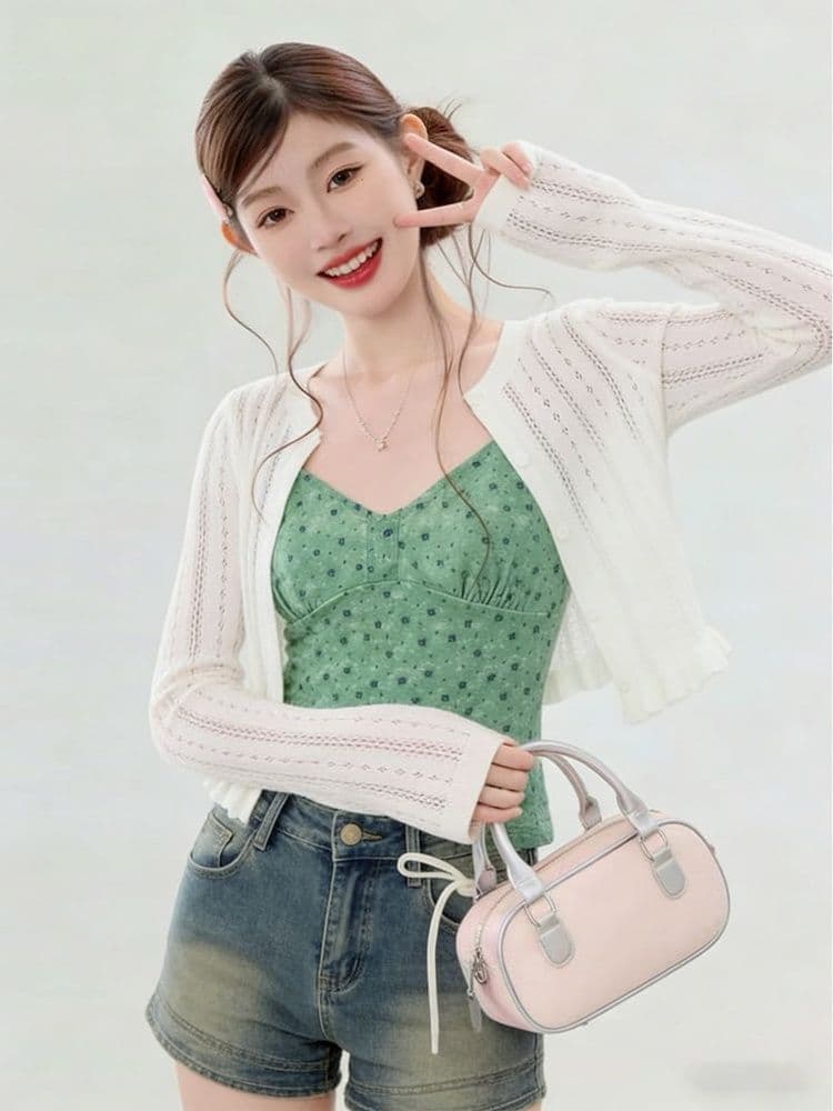40d 메시 원단 한 부서 달콤함 핫걸 마이크로 ~을 통해 여성 여름 외부 가져 가라. V넥 꽃무늬 캐미솔 몸매 가꾸기 외출용 맨위 이미지 2