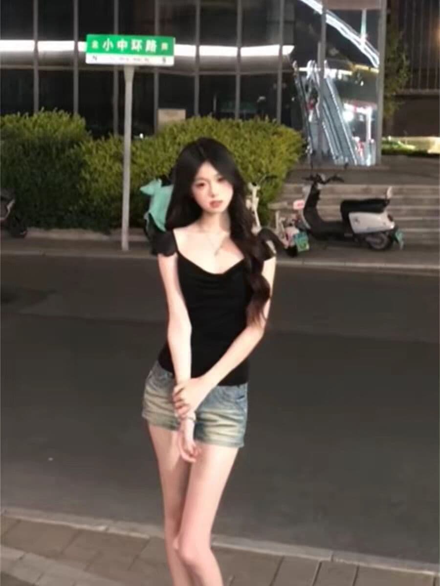 사람들 면 1 1 와 사고 방식 260 그램 한 부서 품격 검정색 흔들다 칼라 Feifei 소매 조끼 여성 셔츠 상세 이미지 4