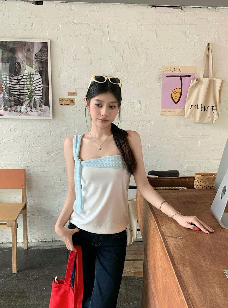 순면 당겨 프레임 비틀림 숄더백 배색 자수 맨위 여성 여름 한 부서 핫걸 디자인 센스 Chic 캐미솔 상세 이미지 2