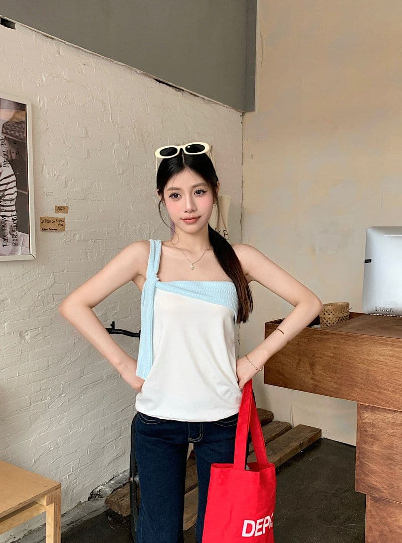 순면 당겨 프레임 비틀림 숄더백 배색 자수 맨위 여성 여름 한 부서 핫걸 디자인 센스 Chic 캐미솔 상세 이미지 4