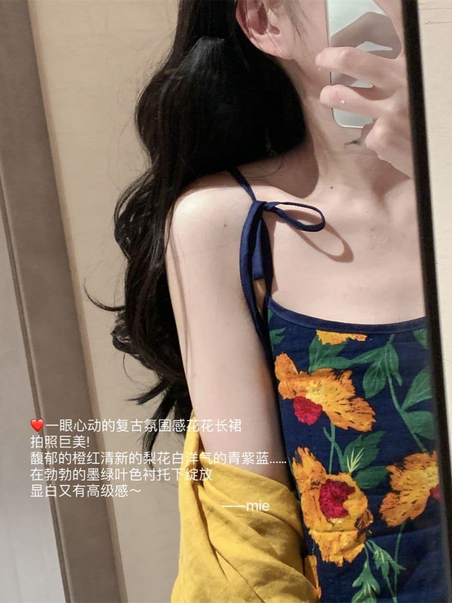 사면 신축 휴가 바람 슬립 여성 드레스 여름 프랑스식 차 휴식 꽃 루즈핏 슬림해 보이는 민소매 길다 치마 이미지 4