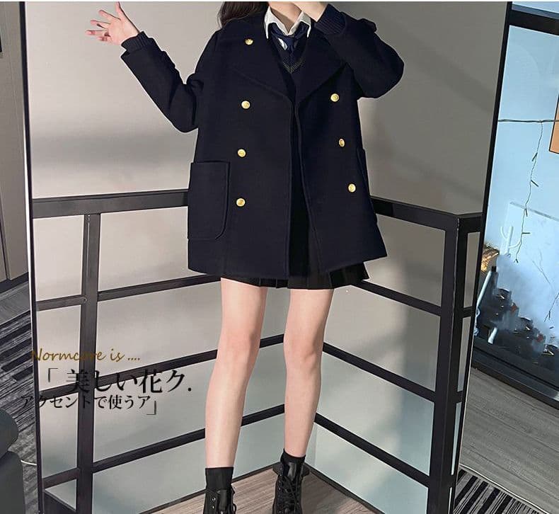 있음 뜨거운 대 버튼 360 그램 일본식 학원 스타일 모직 여성 코트 jk 유니폼 이중 버튼 코트 상세 이미지 3