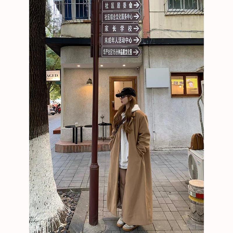 실사 정가 느긋한 레트로 디자인 센스 두꺼운 양모 모직 코트 재킷 이미지 5
