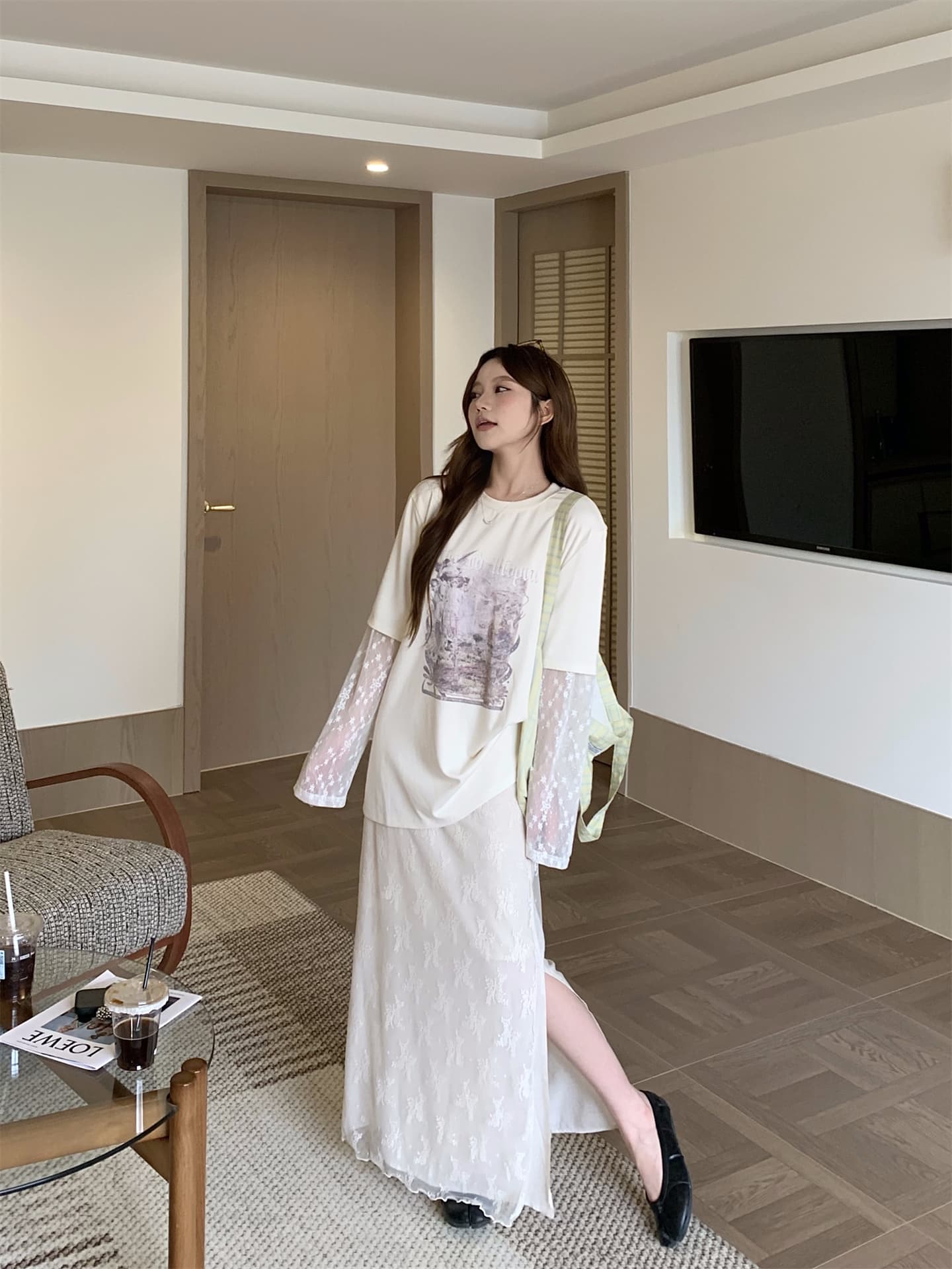 실사 정가 달콤한 차가운 레트로 페이크 레이어드 레이스 조각 디자인 센스 맨위 레이스 한 마디 반신 치마 세트 상세 이미지 6
