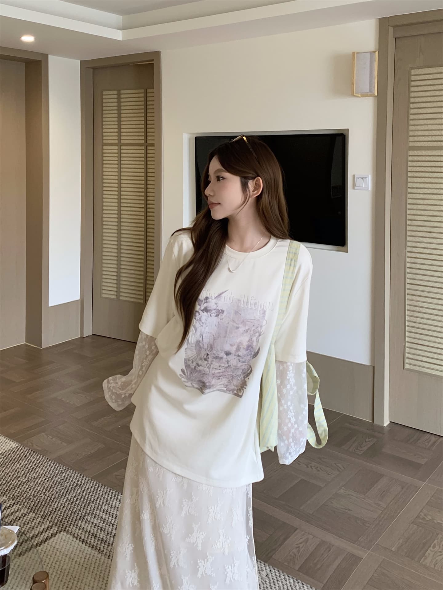 실사 정가 달콤한 차가운 레트로 페이크 레이어드 레이스 조각 디자인 센스 맨위 레이스 한 마디 반신 치마 세트 상세 이미지 7