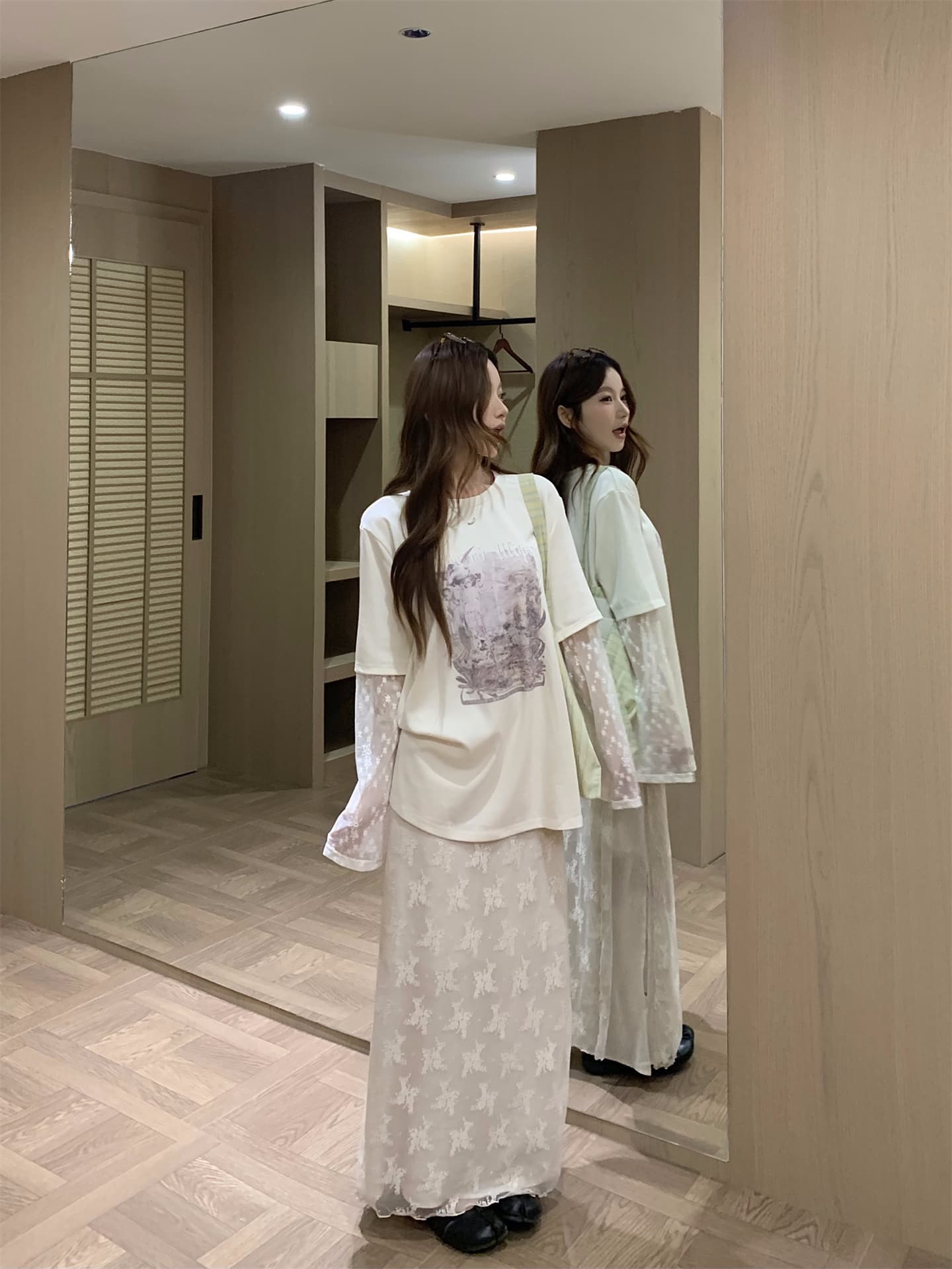 실사 정가 달콤한 차가운 레트로 페이크 레이어드 레이스 조각 디자인 센스 맨위 레이스 한 마디 반신 치마 세트 상세 이미지 14