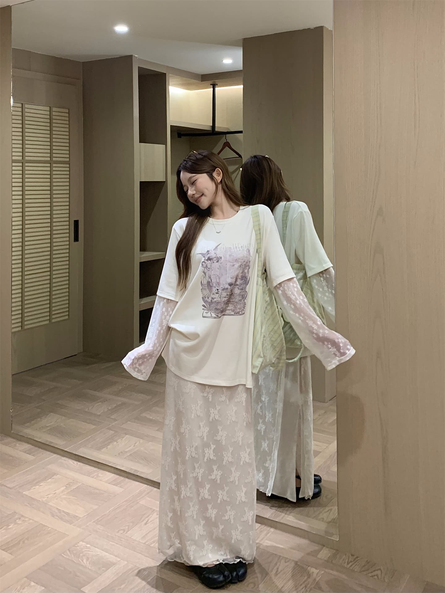 실사 정가 달콤한 차가운 레트로 페이크 레이어드 레이스 조각 디자인 센스 맨위 레이스 한 마디 반신 치마 세트 상세 이미지 15