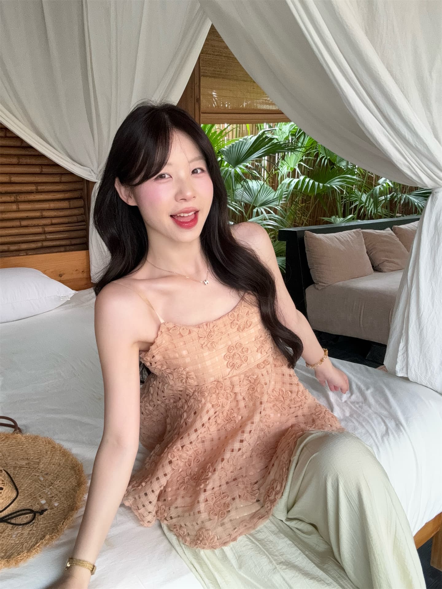 실사 정가 달콤함 디자인 센스 3 차원 꽃 홀로우 아웃 슬립 민소매 조끼 상세 이미지 16