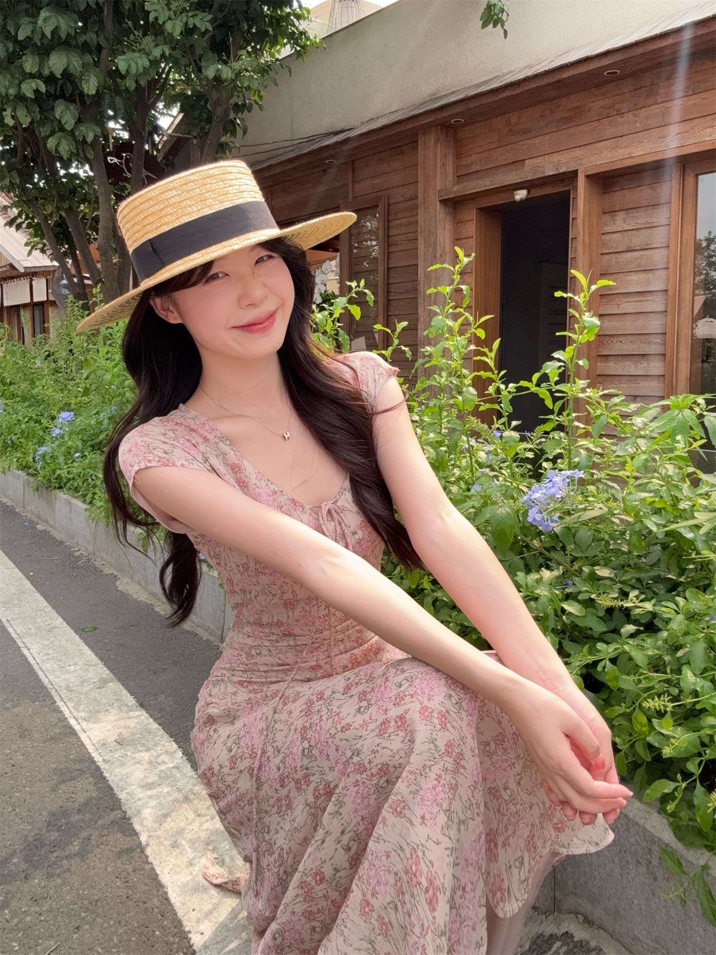 실사 정가 프랑스식 레트로 작은 꽃무늬 디자인 센스 허리 수축 레이스업 드레스 상세 이미지 1