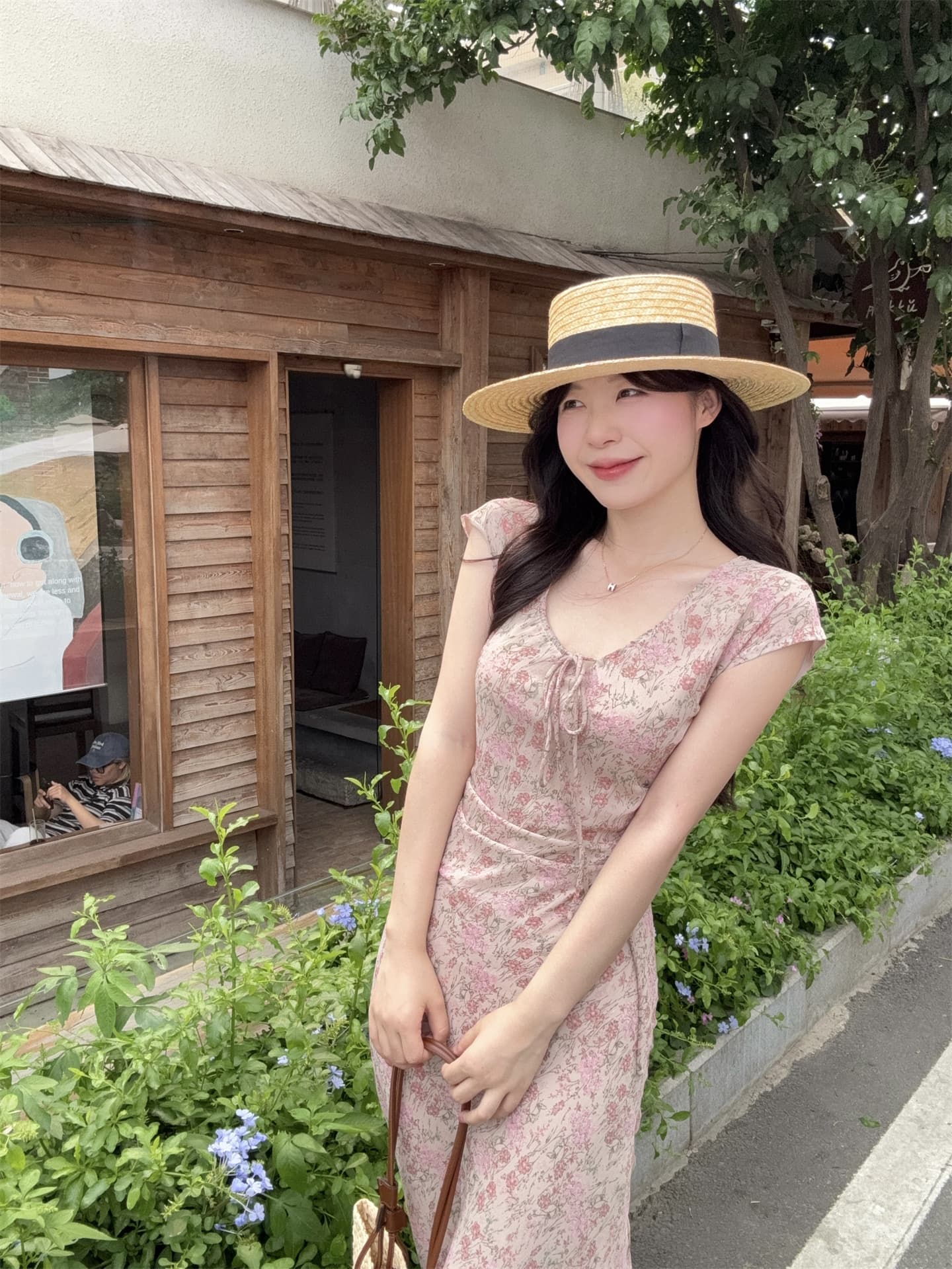 실사 정가 프랑스식 레트로 작은 꽃무늬 디자인 센스 허리 수축 레이스업 드레스 상세 이미지 2