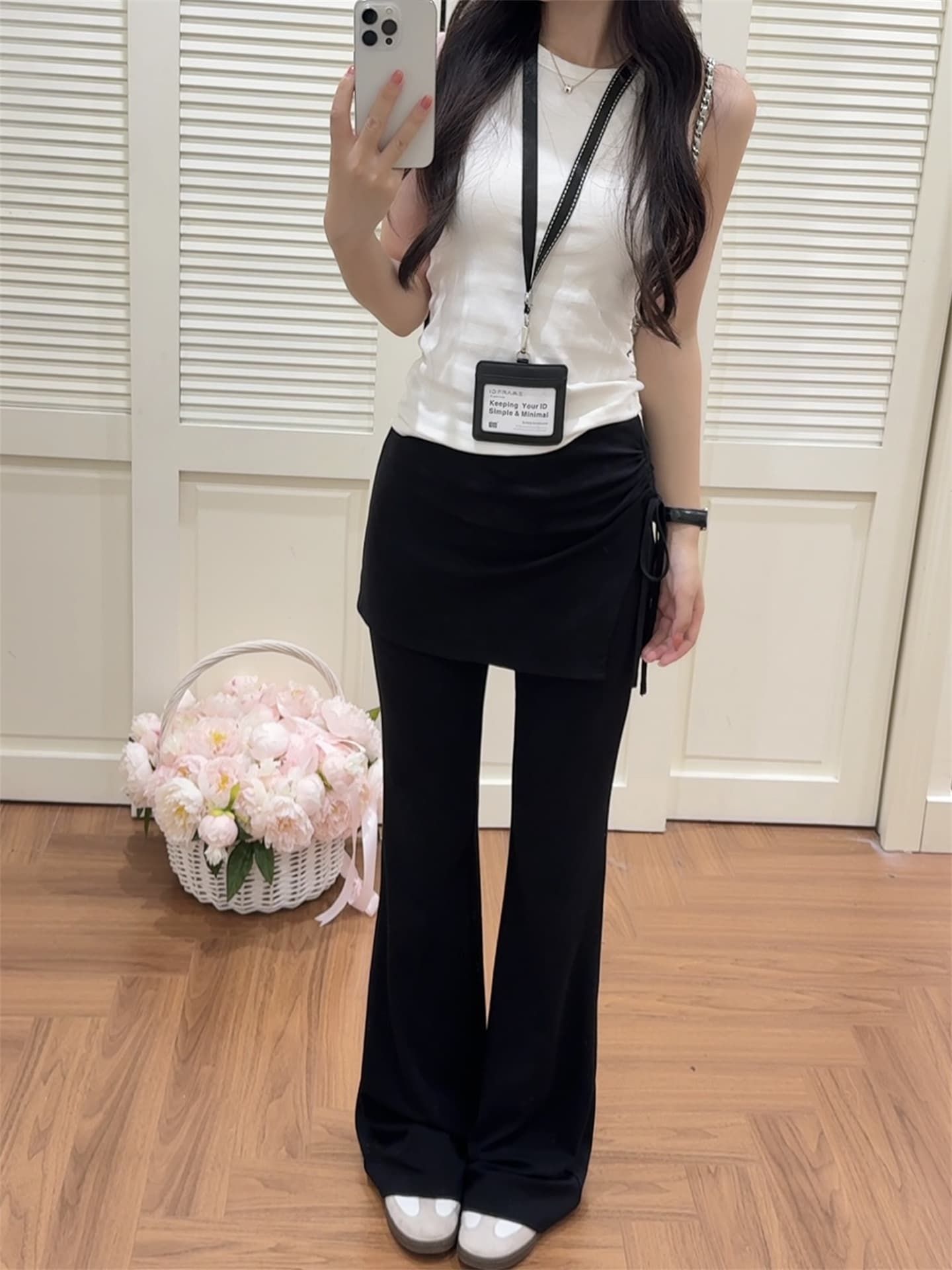 실사 정가 순수한 욕망 핫걸 디자인 센스 측면 펌프 로프 페이크 레이어드 랩스커트팬츠 마이크로 나팔 바지 긴 바지 상세 이미지 1