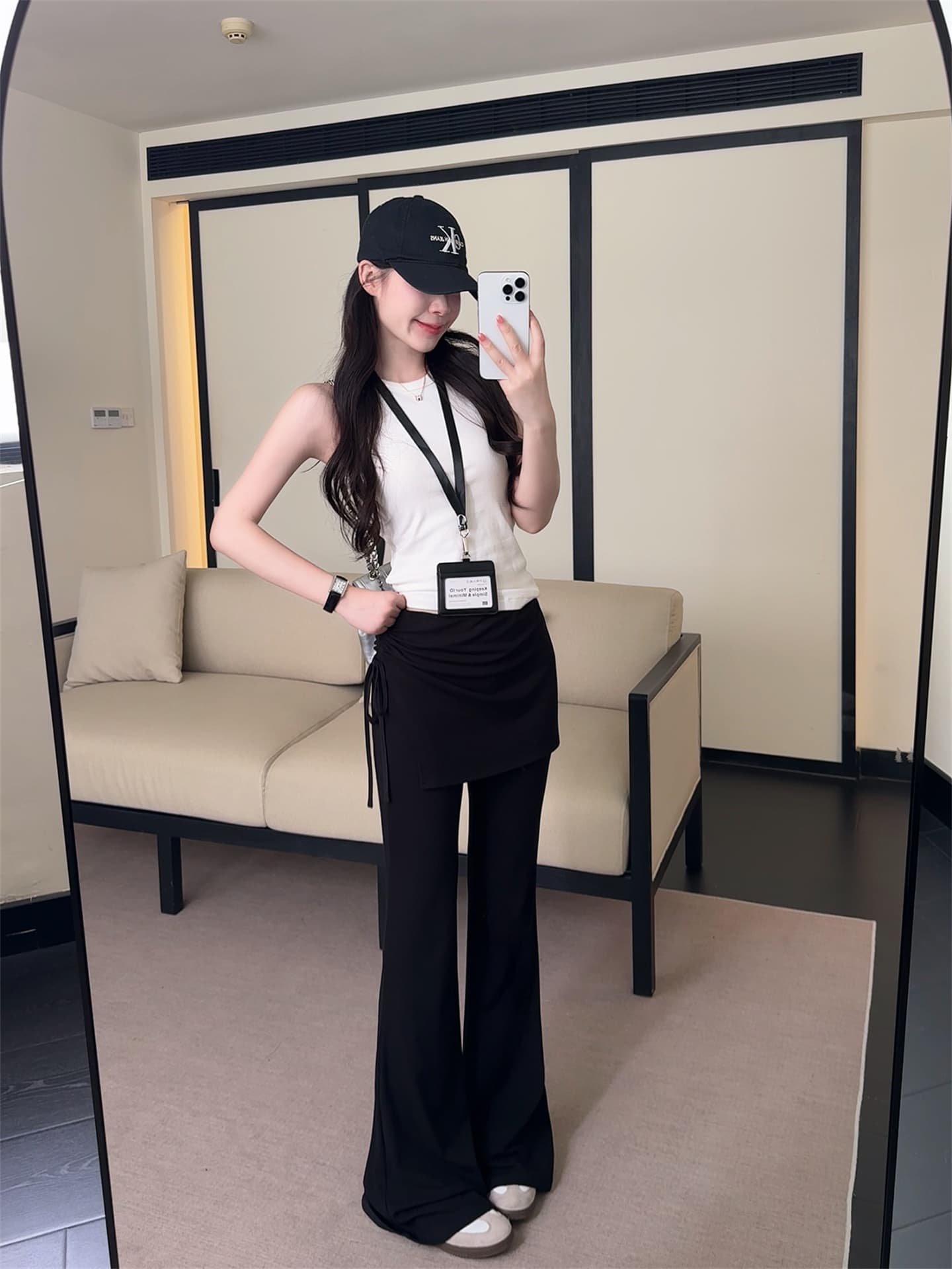 실사 정가 순수한 욕망 핫걸 디자인 센스 측면 펌프 로프 페이크 레이어드 랩스커트팬츠 마이크로 나팔 바지 긴 바지 상세 이미지 4