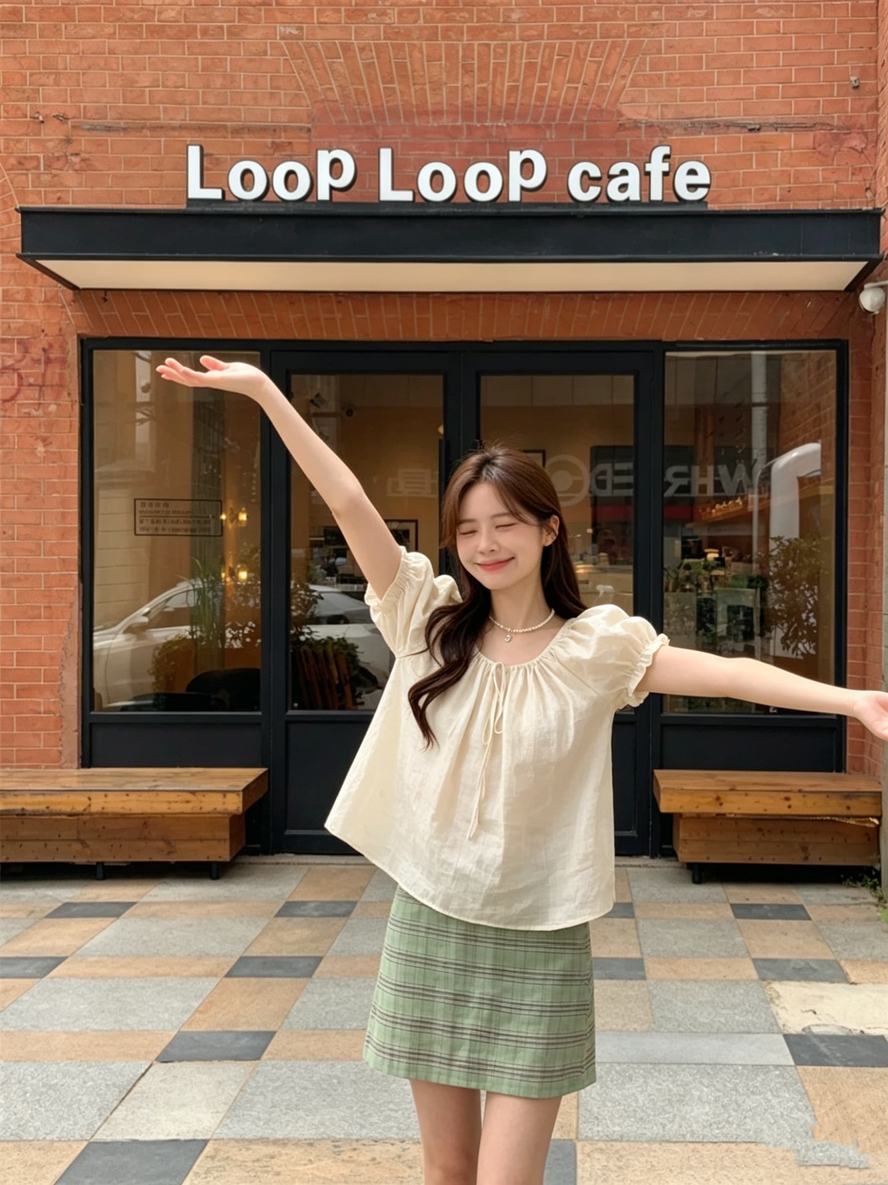 실사 정가 부드러운 바람 디자인 센스 광장 칼라 거품 소매 반팔 셔츠 이미지 4