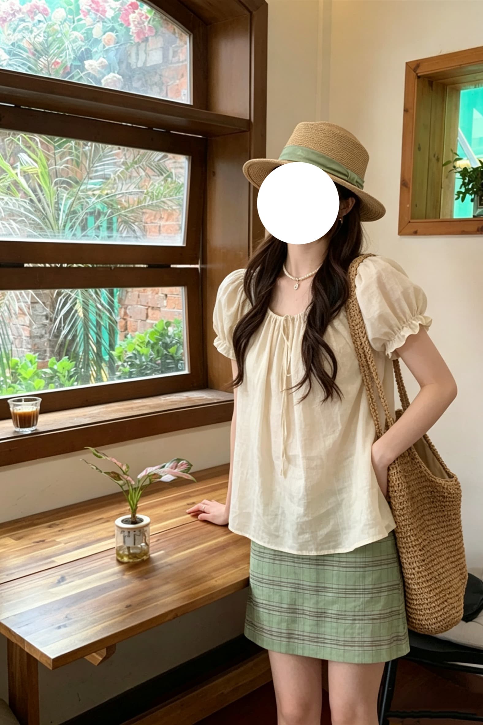 실사 정가 부드러운 바람 디자인 센스 광장 칼라 거품 소매 반팔 셔츠 이미지 5