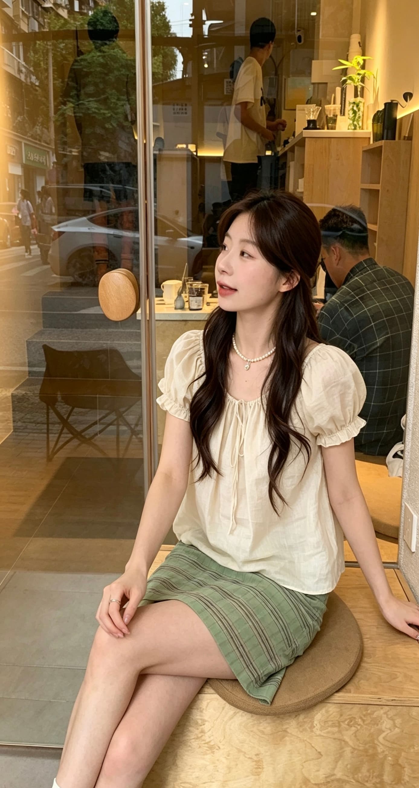 실사 정가 부드러운 바람 디자인 센스 광장 칼라 거품 소매 반팔 셔츠 상세 이미지 1