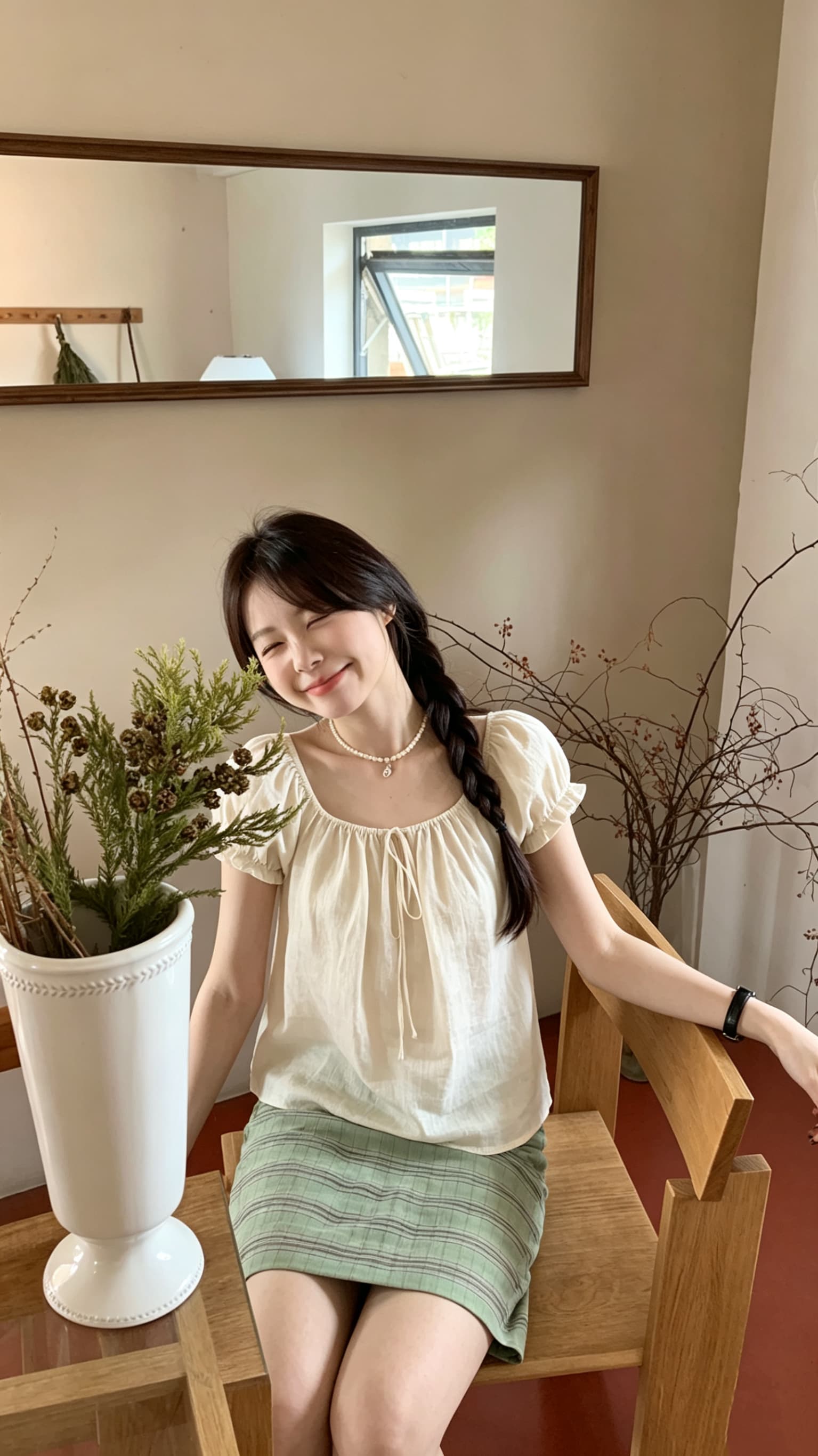 실사 정가 부드러운 바람 디자인 센스 광장 칼라 거품 소매 반팔 셔츠 상세 이미지 7