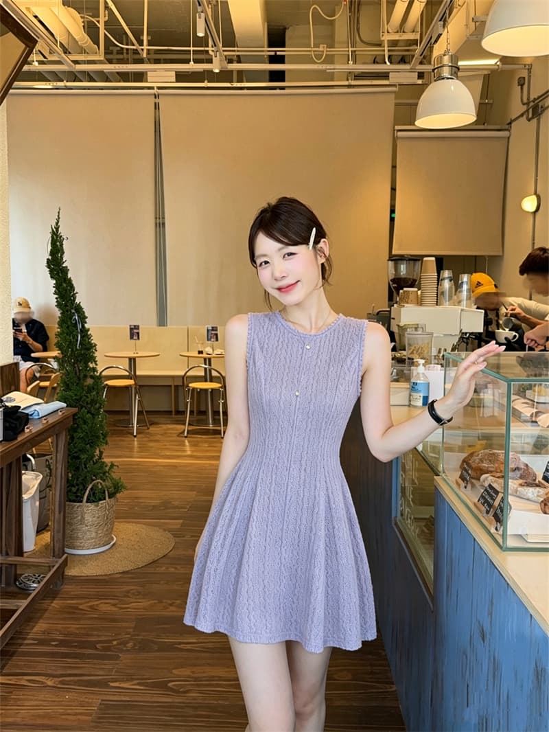 실사 정가 달콤함 작은 샤넬 스타일 민소매 허리 수축 드레스 이미지 4