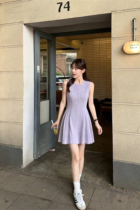 실사 정가 달콤함 작은 샤넬 스타일 민소매 허리 수축 드레스 이미지 5