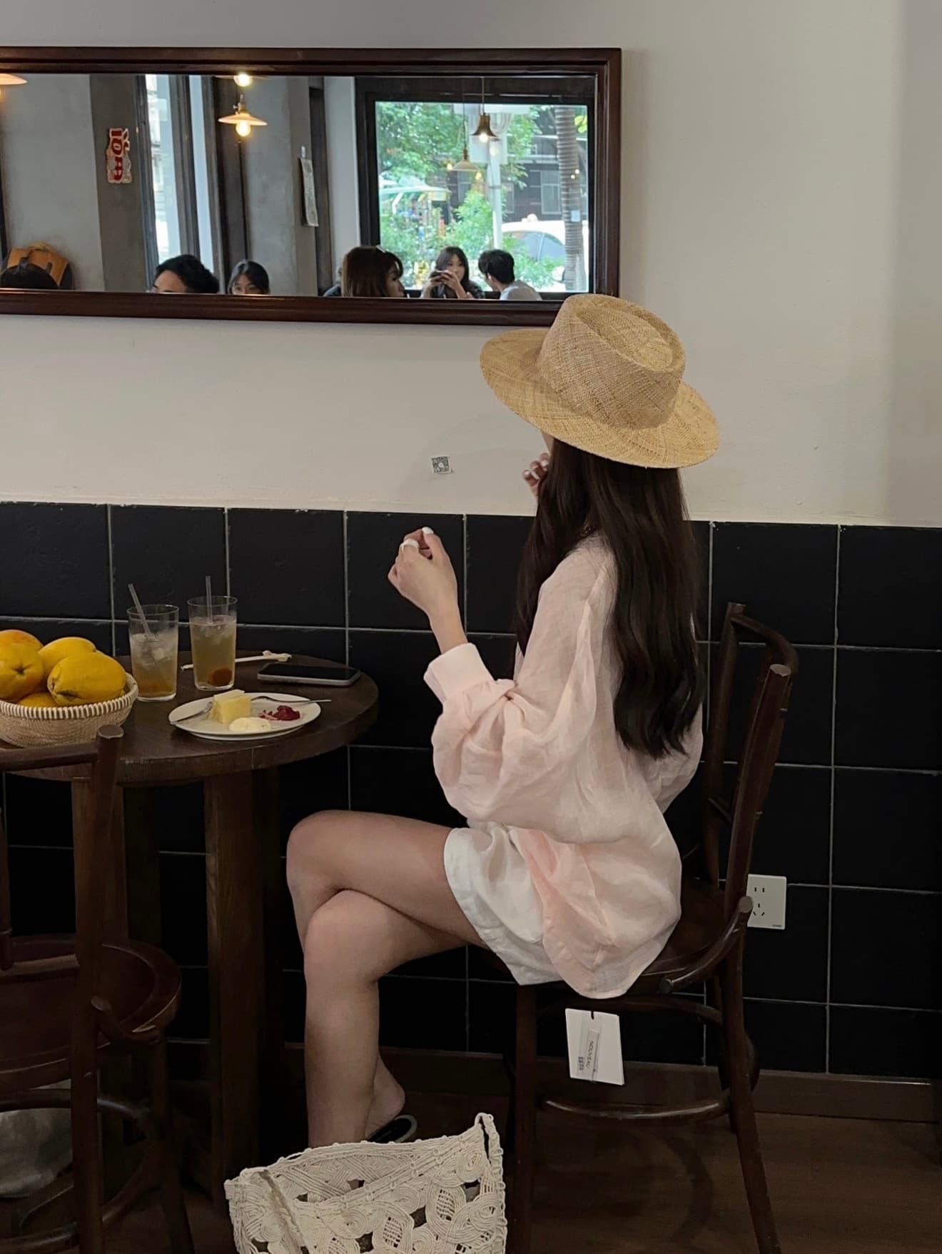 실사 정가 달콤함 디자인 센스 V넥 비틀림 자외선 차단 셔츠 작은 키 한 마디 반바지 투피스 슈트 상세 이미지 4