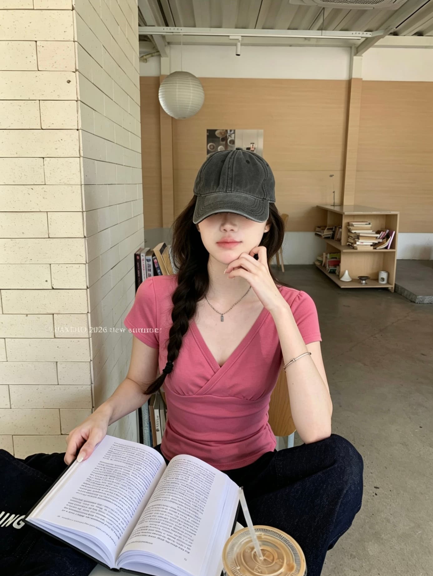 실사 정가 순수한 욕망 긍정적 인 어깨 V넥 십자가 디자인 센스 펄프 과일 분말 몸매 가꾸기 반팔 맨위 상세 이미지 1