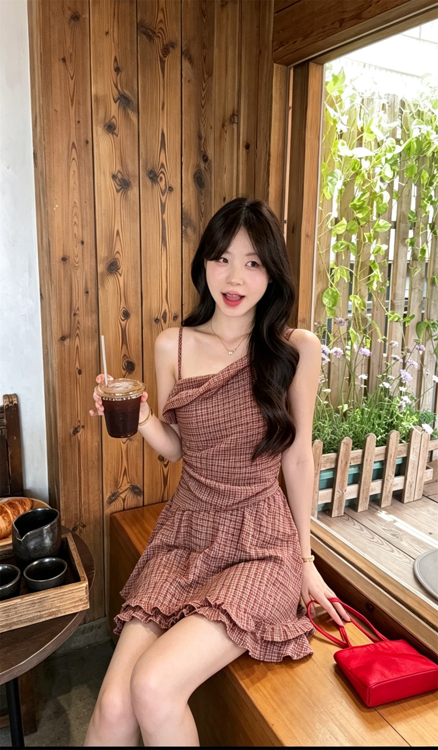 실사 정가 달콤함 레트로 흔들다 칼라 체크무늬 몸매 가꾸기 드레스 상세 이미지 4