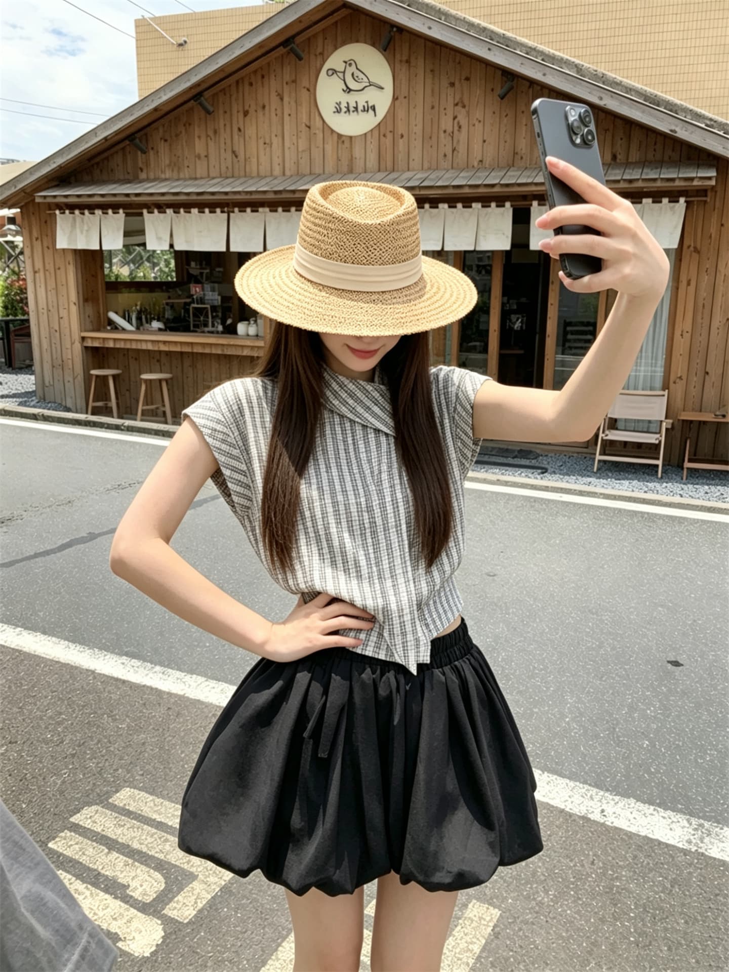 실사 정가 달콤함 Feifei 소매 디자인 센스 불규칙 스트라이프 셔츠 허리밴드 꽃잎 반바지 상세 이미지 3