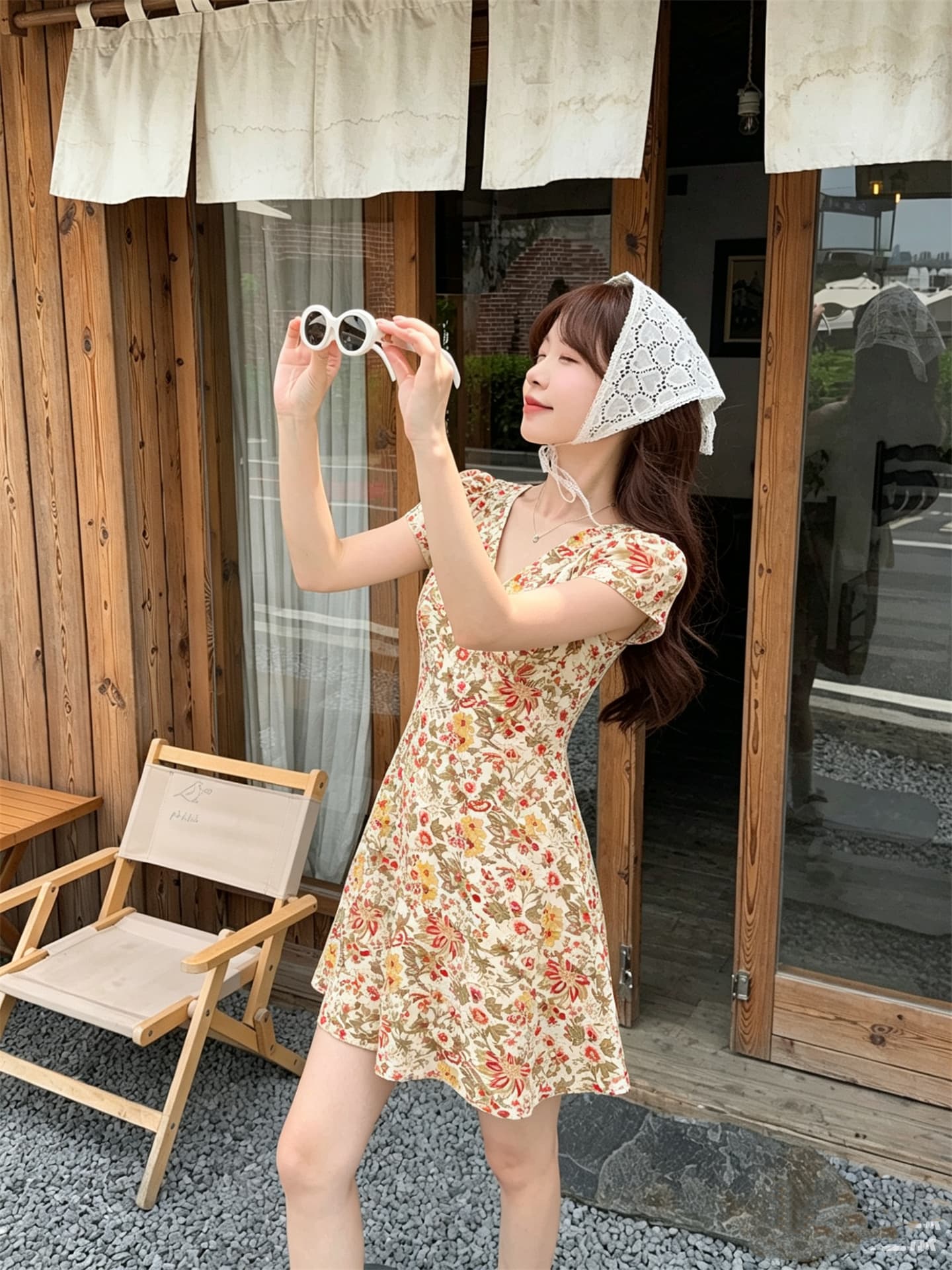 실사 정가 부드러운 휴가 바람 V넥 작은 꽃무늬 몸매 가꾸기 드레스 이미지 4