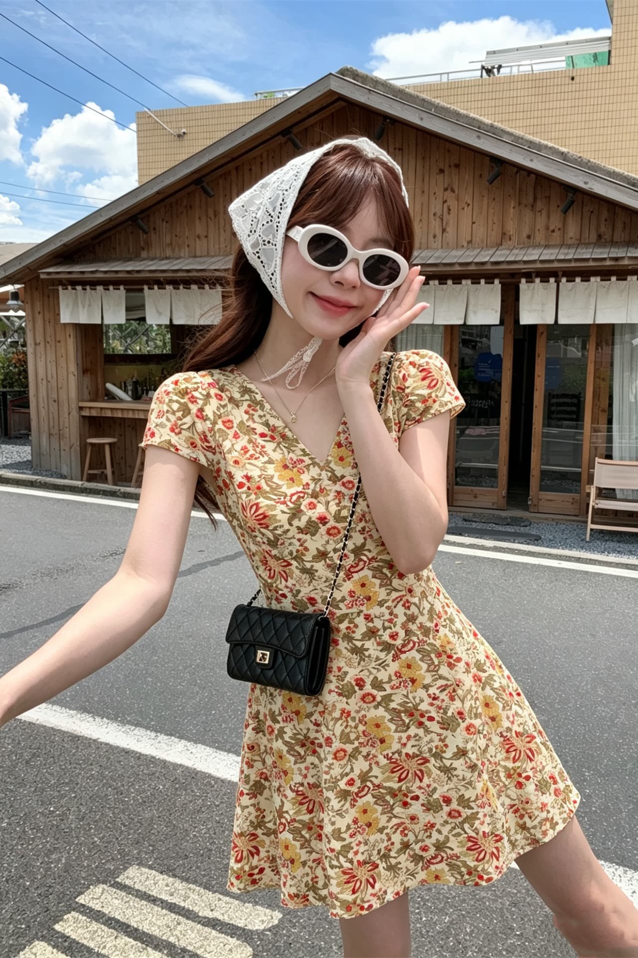 실사 정가 부드러운 휴가 바람 V넥 작은 꽃무늬 몸매 가꾸기 드레스 이미지 5
