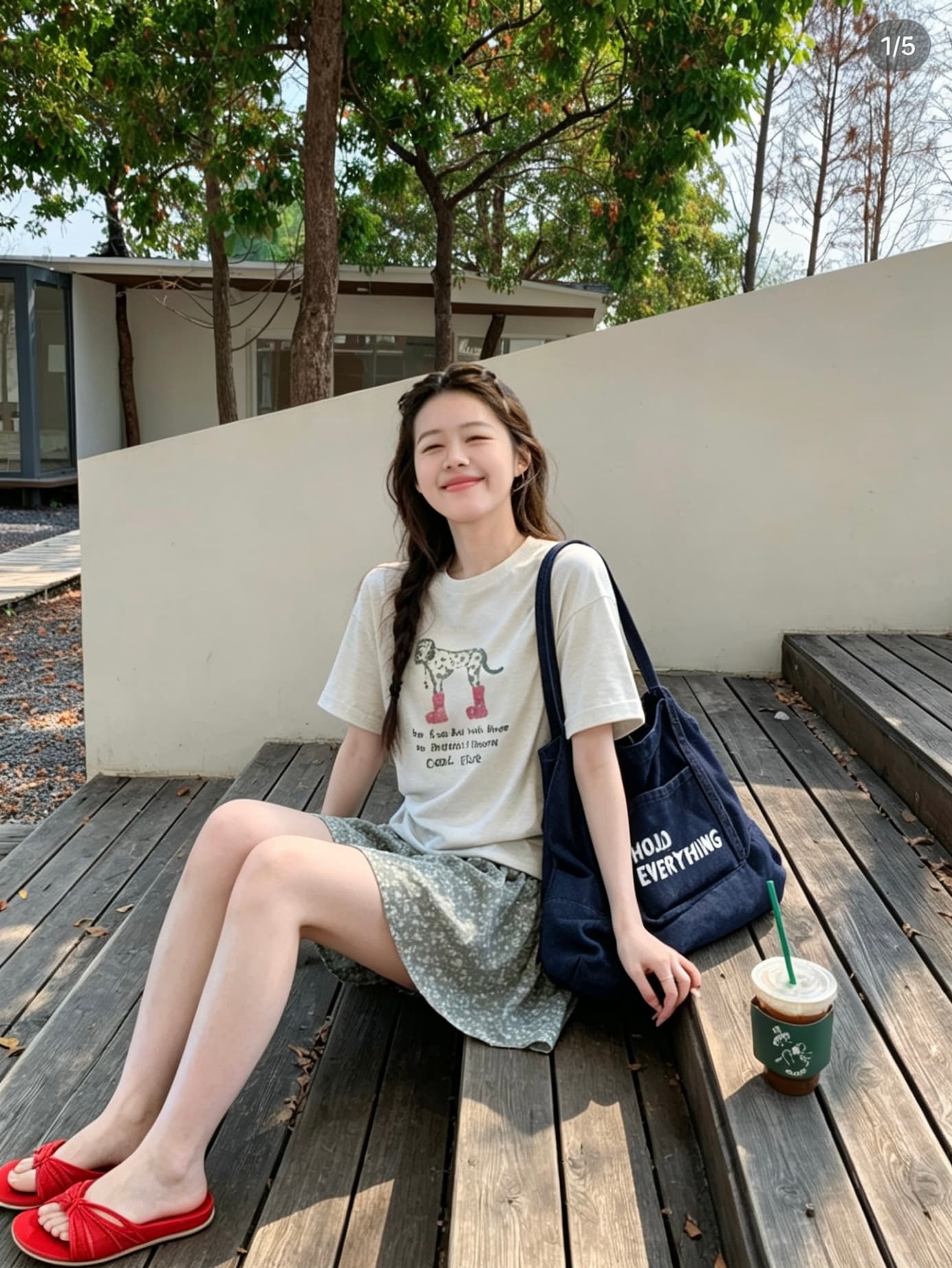 실사 정가 달콤함 소녀 만화 강아지 프린트 반팔 맨위 작은 꽃무늬 한 마디 반신 스커트
