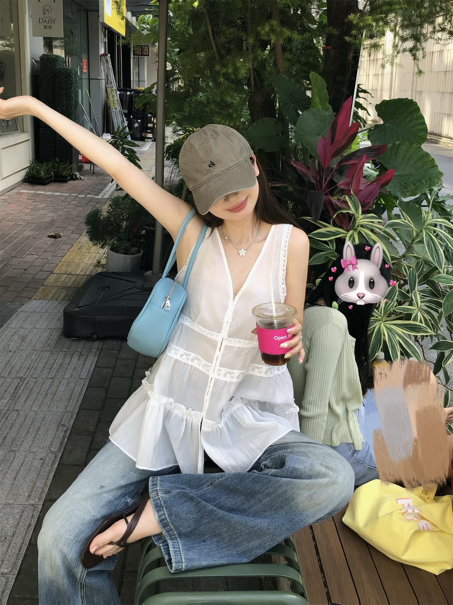 실사 정가 달콤함 레이스 레이스 인형 셔츠 민소매 조끼 셔츠