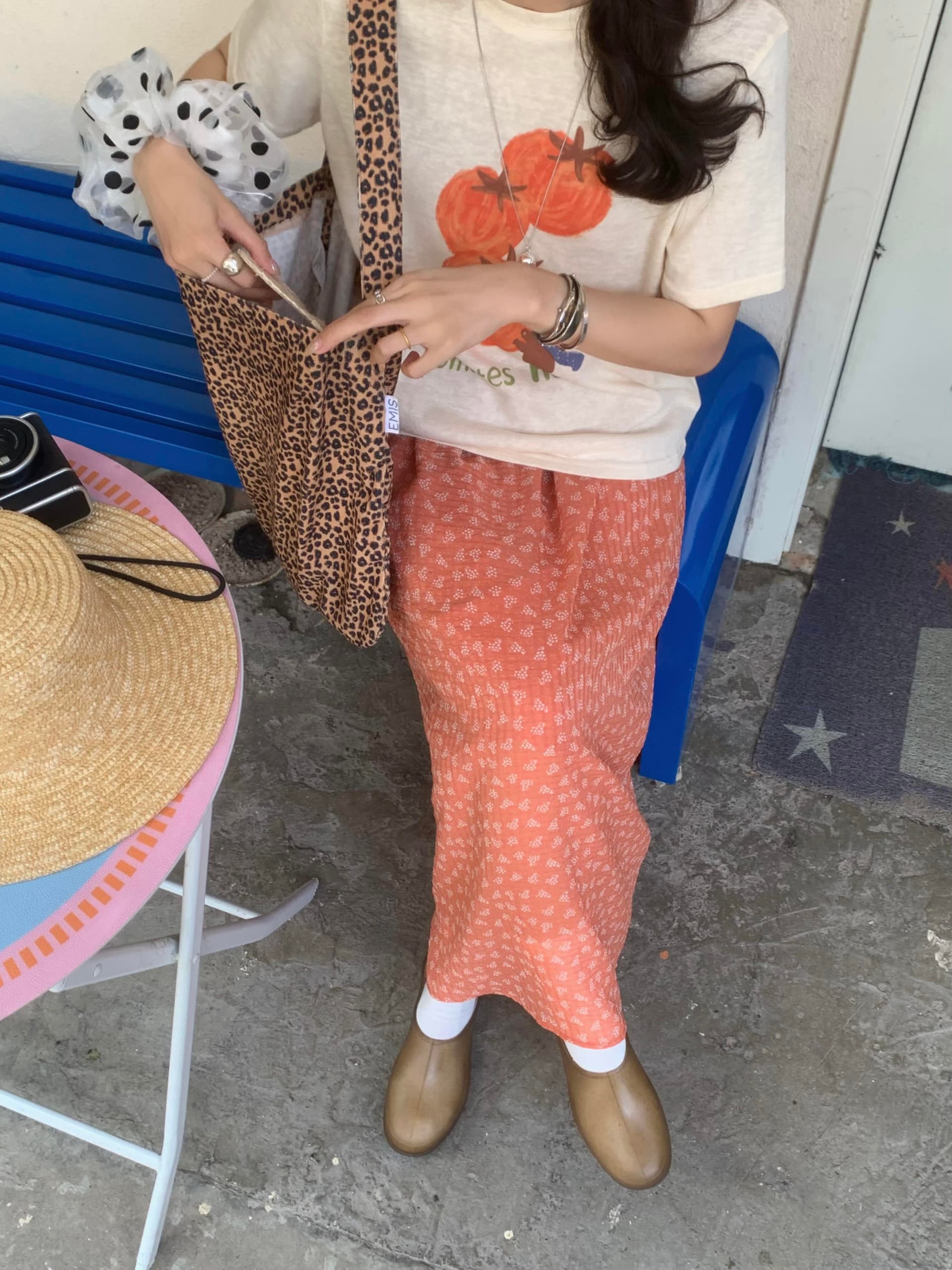실사 대 물품 달콤함 소녀 만화 프린트 반팔 맨위 작은 꽃무늬 한 마디 반신 스커트 상세 이미지 8